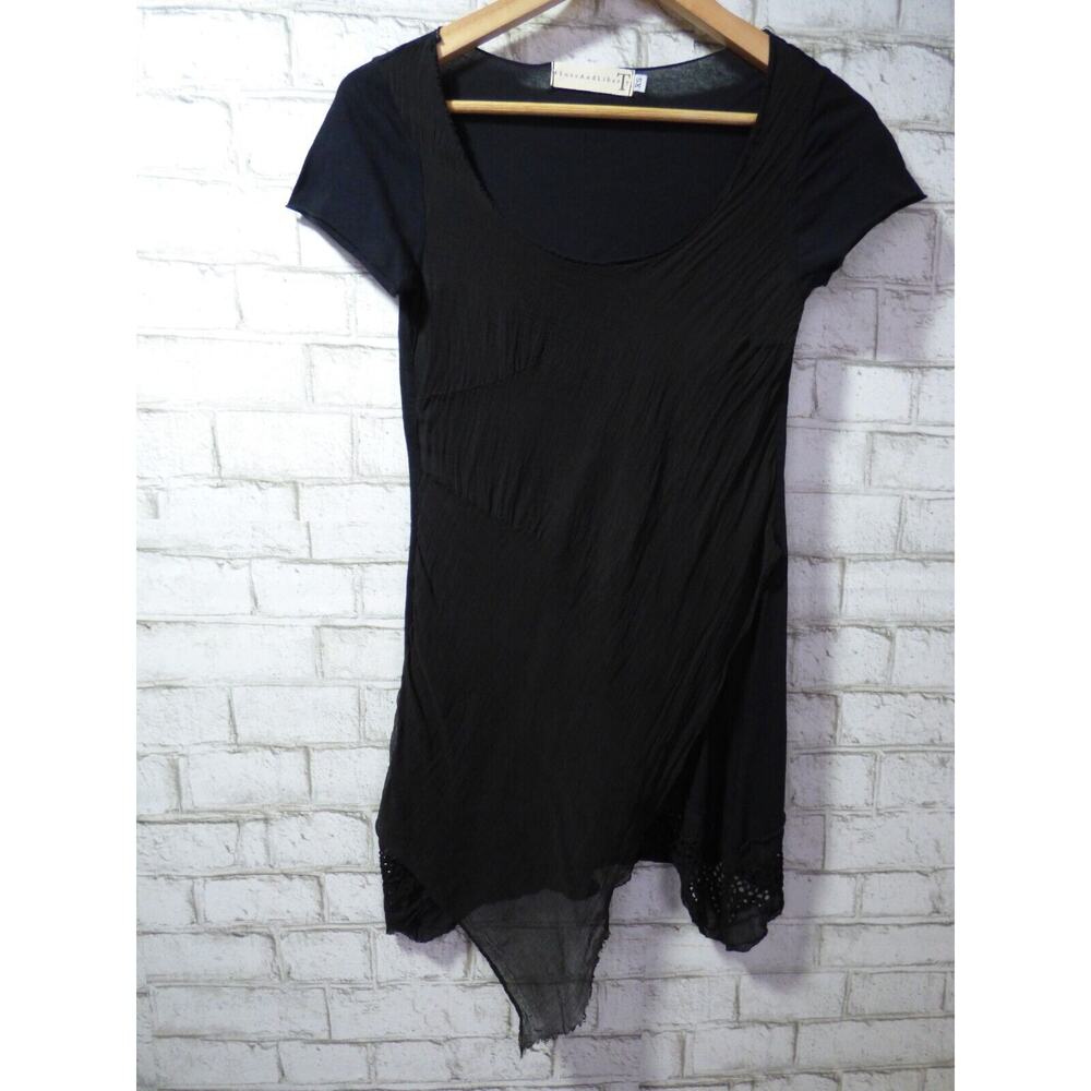 Johnny Was 4 Love and Liberty Black Embroidered Eyelet Tunic Top XS NEW J757